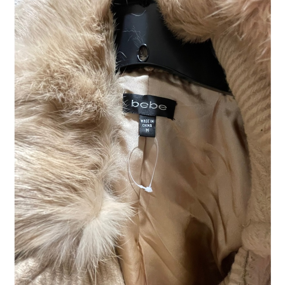 NWOT Bebe Beige Coat Wool with detachable Rabbit Fur collar. Size M - Picture 4 of 15